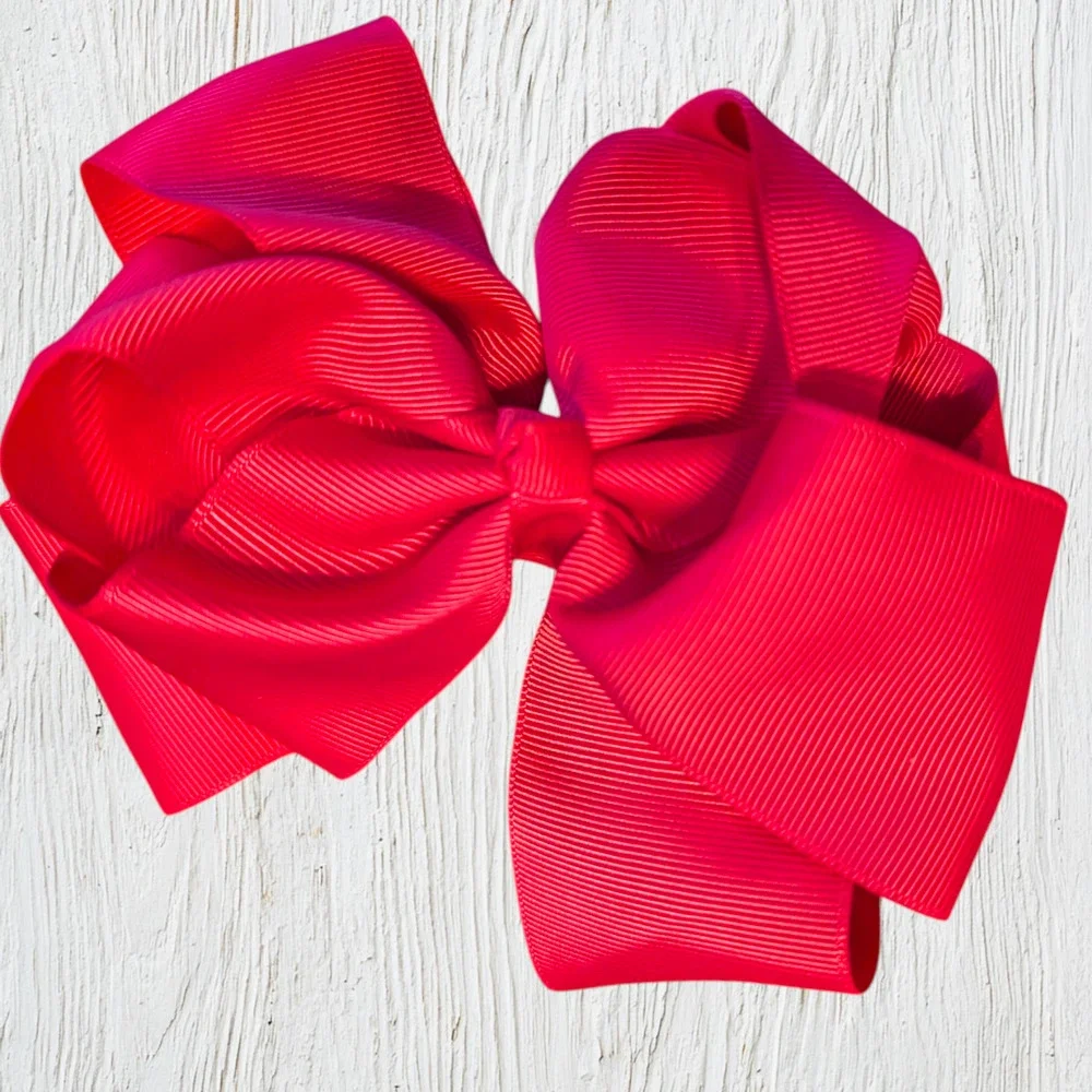 Bright Pink Large Grosgrain Hair Bow Alligator Clip 5.5